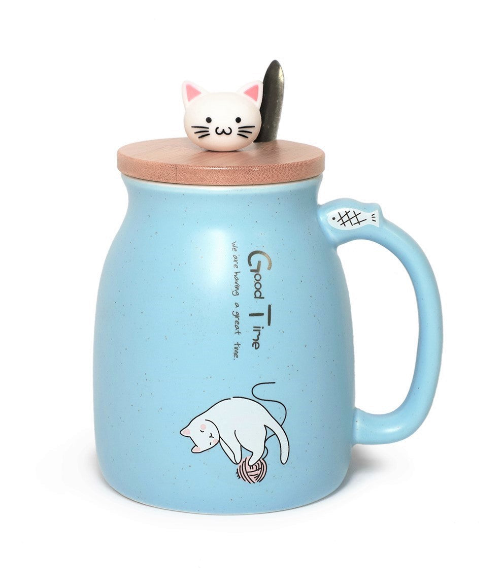 Cute Cat Ceramic Mugs With Spoons