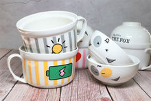 Cute Microwavable Ceramic Noodle 2 Bowls Set with Handle And Smiling Bowl Lid