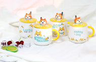 Cute Dog Ceramic Mug with Spoon and Lid