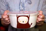 Microwavable Ceramic Bento Box Lunch Box Food Container With Seal Fine Porcelain Round Shape With Dividers