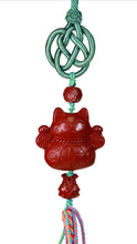 Exquisite Cinnabar Fortune Cat Car Hanging Ornament – Lucky Wealth Decoration