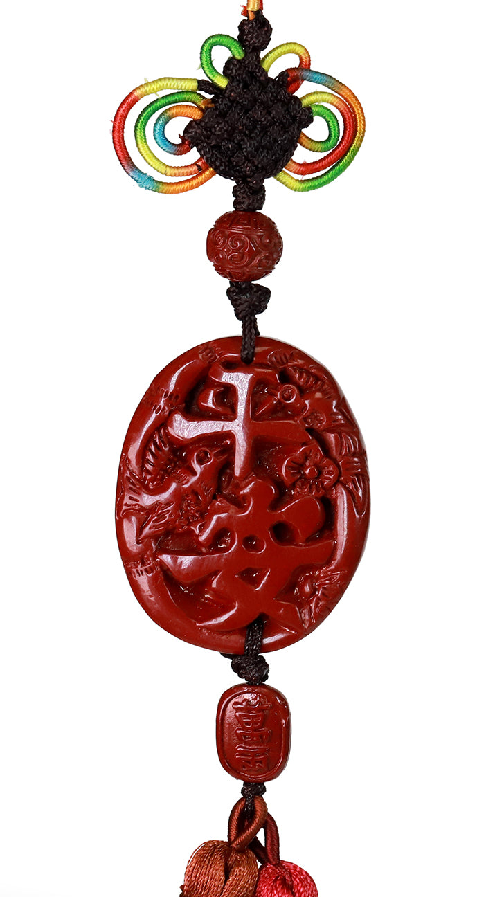 Exquisite Cinnabar Peace Amulet Car Hanging with Chinese Knot Decoration