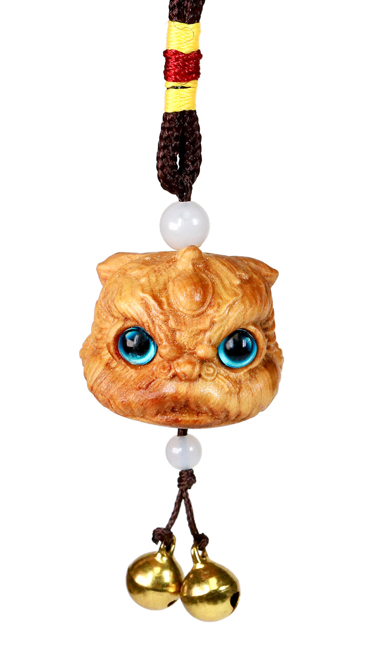 Finely Crafted Cliff Cypress Wood Lion Bell Car Hanging Ornament for Safe Travels and Good Luck