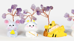 12 Zodiac Cute Resin Carved Amethyst Tree - Home & Office Desk Decoration