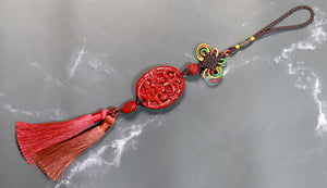 Exquisite Cinnabar Peace Amulet Car Hanging with Chinese Knot Decoration