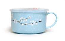 Microwavable Ceramic Noodle Bowl with Handle and Seal Sakura Snow Flake Floral Design