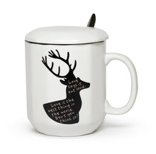 Ceramic Mug Cool Deer Design with Spoon and Lid