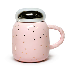 Elegant Ceramic Mug With Screw On Chrome Lid And Handle