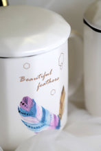 Ceramic Mug Elegant Feather Design with Spoon and Lid
