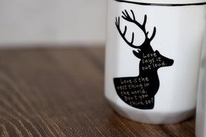Ceramic Mug Cool Deer Design with Spoon and Lid