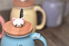 Cute Cat Milky Ceramic Mug With Spoon And Wood Lid