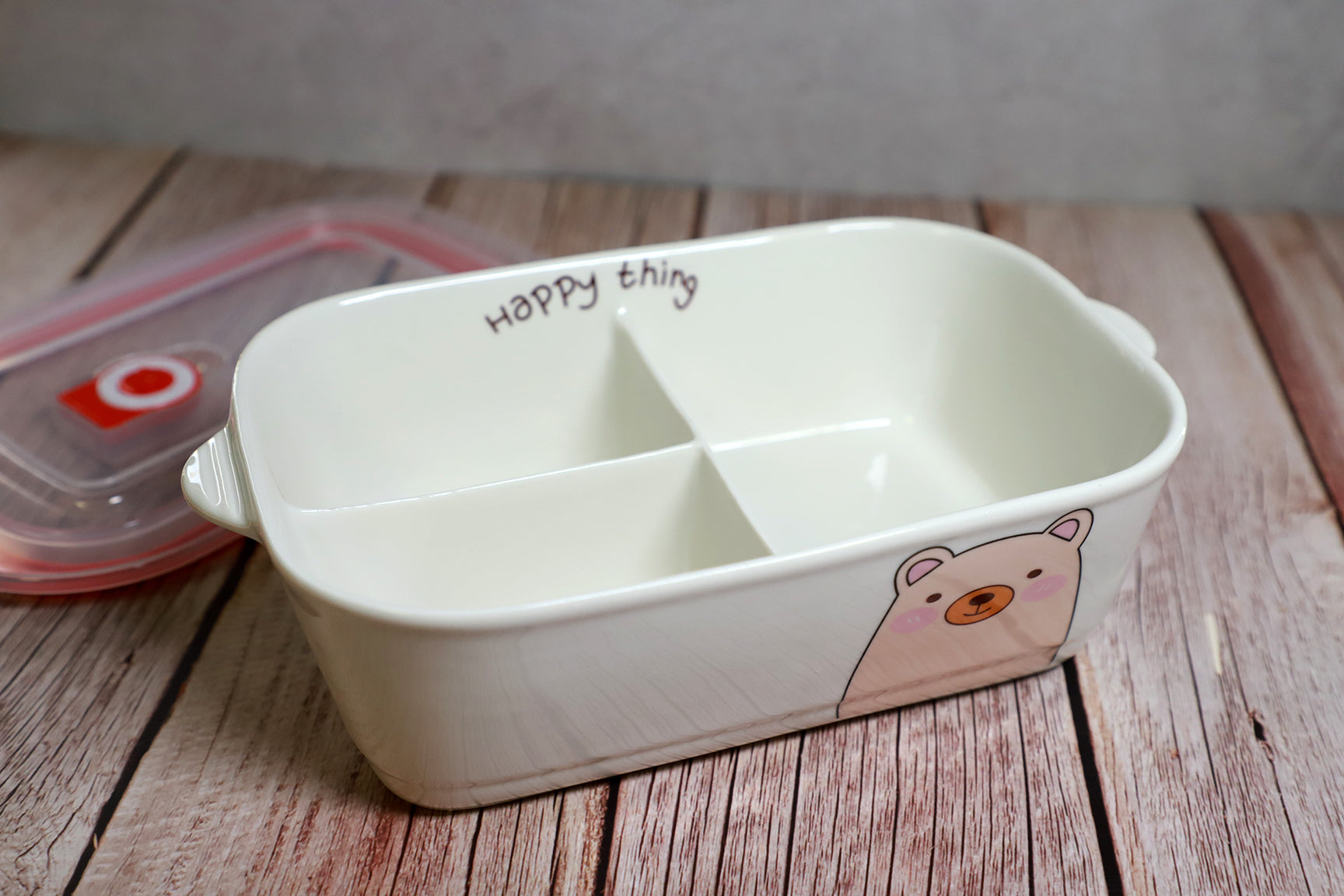 Dining, Microwavable Ceramic Bento Box With Seal Rectangular Shape With  Dividers