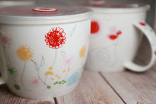 Microwavable Ceramic Noodle Bowl with Handle and Seal Fine Porcelain Floral Design