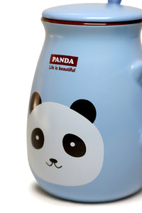 Cute Animal Milky Ceramic Mug With Spoon And Lid