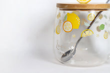 Cute Fruity Mug Glass Mug with Spoon and Wood Lid