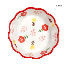 6 Inch Hand Painted Flower Pattern Ceramic Bowl Wavy Edge