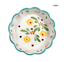 7 Inch Hand Painted Flower Pattern Ceramic Bowl Wavy Edge