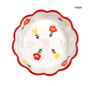 7 Inch Hand Painted Flower Pattern Ceramic Bowl Wavy Edge