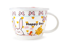 Microwavable Ceramic Noodle Bowl with Handle and Seal Fine Porcelain Cute Animal