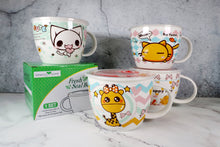 Microwavable Ceramic Noodle Bowl with Handle and Seal Fine Porcelain Cute Animal