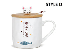 Cute Fish Ceramic Mug with Spoon and Wood Lid