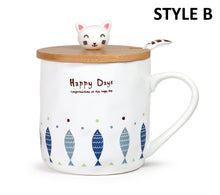 Cute Fish Ceramic Mug with Spoon and Wood Lid