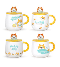 Cute Dog Ceramic Mug with Spoon and Lid