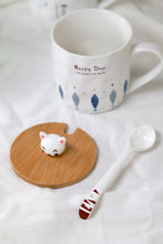 Cute Fish Ceramic Mug with Spoon and Wood Lid