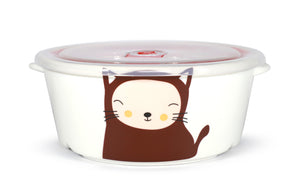 Microwavable Ceramic Bento Box Lunch Box Food Container With Seal Fine Porcelain Round Shape With Dividers