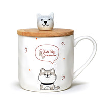 Cute Dog Ceramic Mug with Spoon and Wood Lid