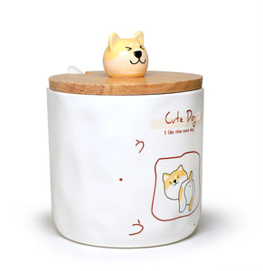 Cute Dog Ceramic Mug with Spoon and Wood Lid