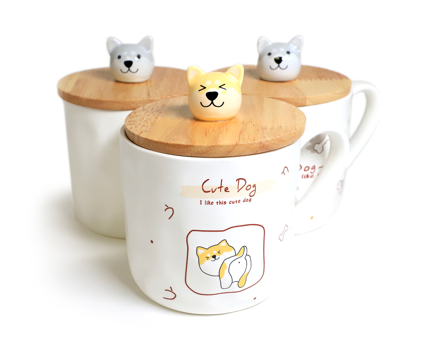 G Decor Cute Dog Pastel Ceramic Coffee Tea Mug With Lid 