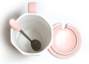 Nordic Style Unique Shape Ceramic Mug with Spoon and Lid