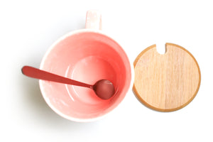 Ceramic Mug Sakura Floral Design with Spoon and Wood Lid