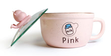 Microwavable Ceramic Noodle Bowl with Handle and Glass Lid Cute Cartoon