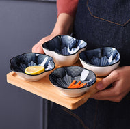Japanese Kitchen Multi-functional Leaf-style Ceramic Soy Sauce Dish 4-Piece Set Gift Box Packaging